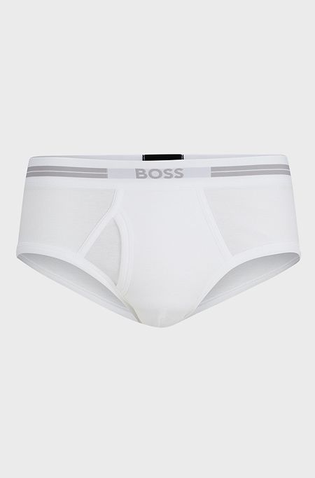 Regular-rise briefs in pure cotton with logo waistband, White