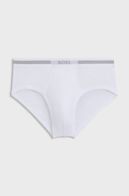 Open-fly briefs in ribbed cotton with logo waistband, White