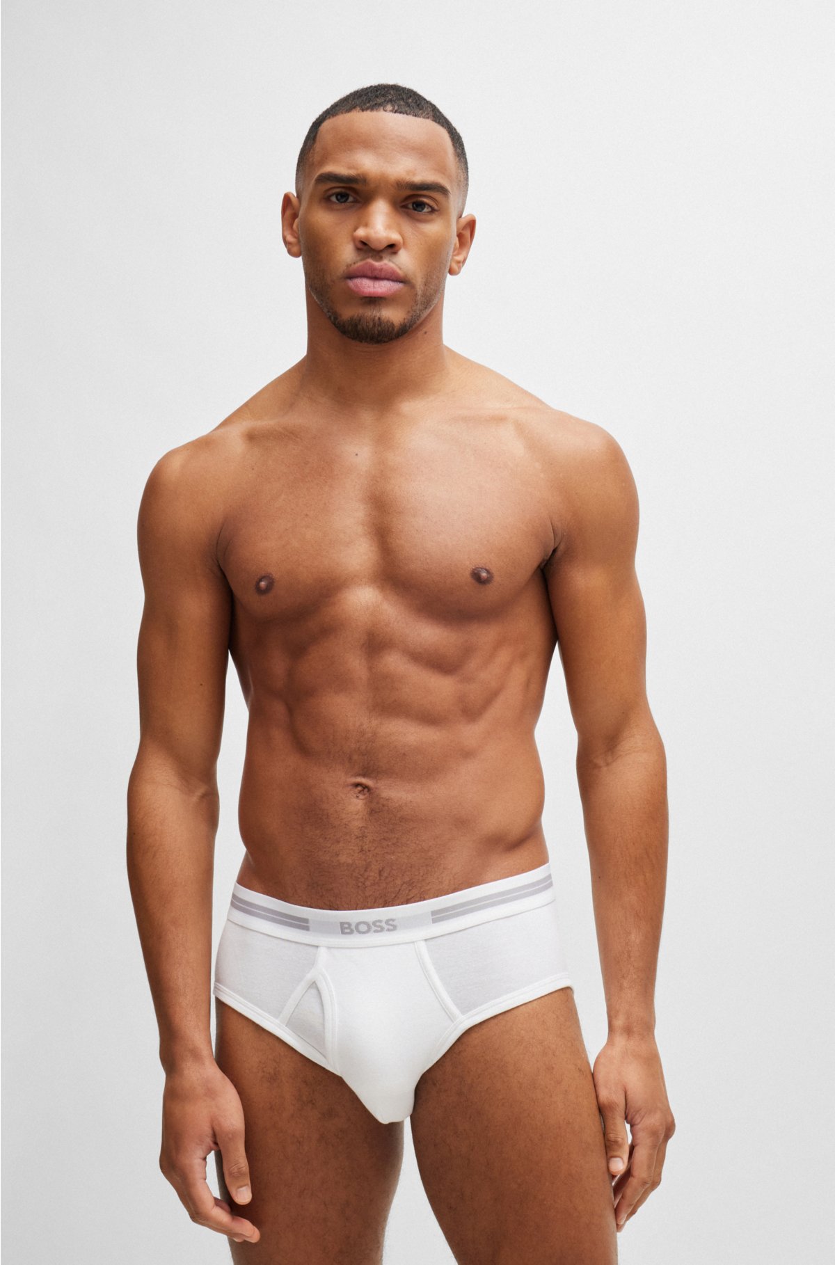Ribbed-cotton briefs with logo waistband, White