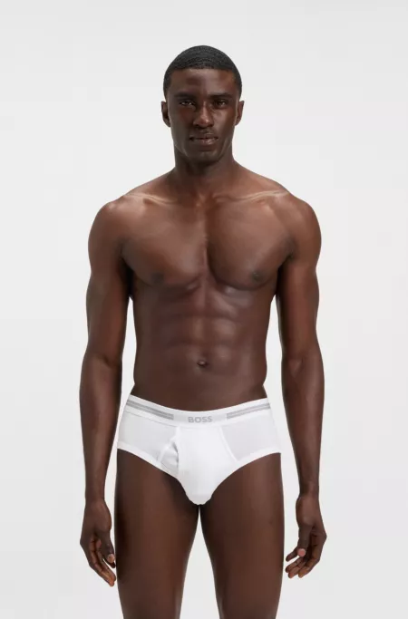 Open-fly briefs in ribbed cotton with logo waistband