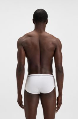 Open-fly briefs in ribbed cotton with logo waistband, White