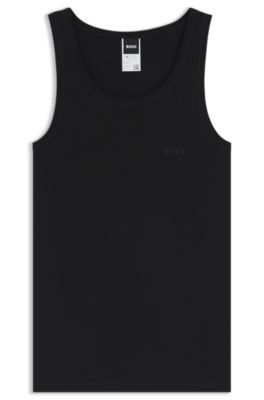 Ribbed-cotton underwear vest with logo print, Black