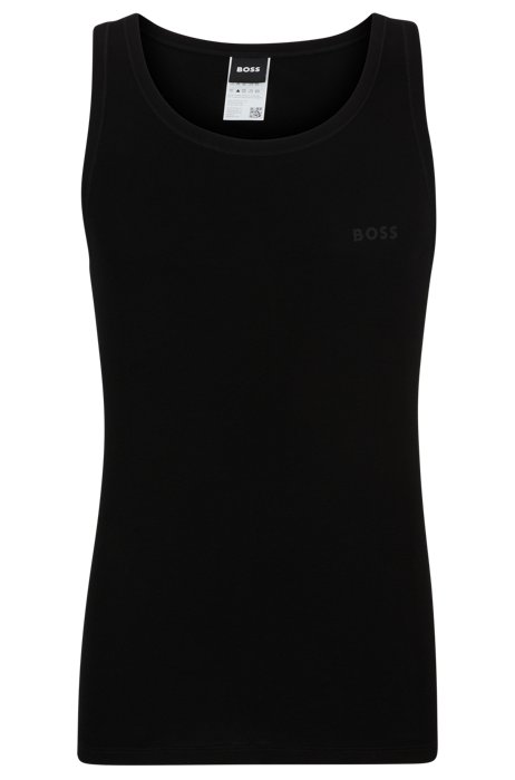 Organic-cotton vest with tonal logo, Black