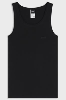 Ribbed-cotton underwear vest with logo print, Black