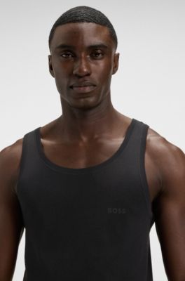 Ribbed-cotton underwear vest with logo print, Black