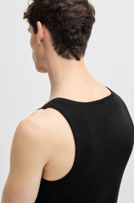 Ribbed-cotton underwear vest with logo print, Black