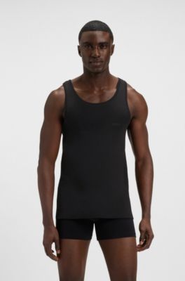 Ribbed-cotton underwear vest with logo print, Black