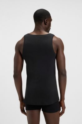 Ribbed-cotton underwear vest with logo print, Black