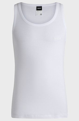 Ribbed-cotton underwear vest with logo print, White