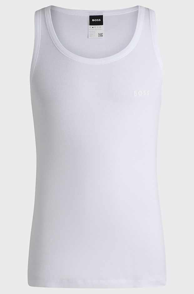 Ribbed-cotton underwear vest with logo print, White