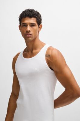 Ribbed-cotton underwear vest with logo print, White