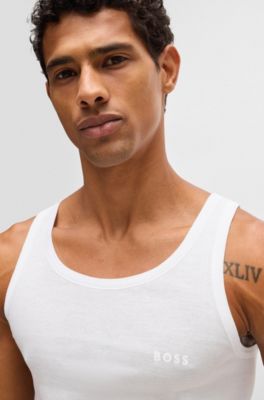 Ribbed-cotton underwear vest with logo print, White