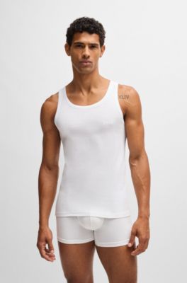 Ribbed-cotton underwear vest with logo print, White