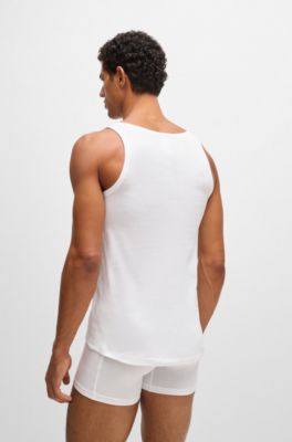 Ribbed-cotton underwear vest with logo print, White