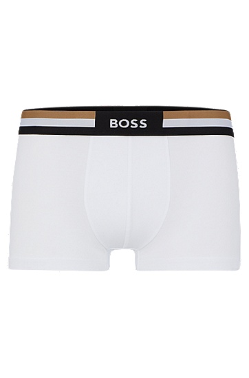 BOSS 博斯个性条纹腰带棉质混纺短裤,  100_White