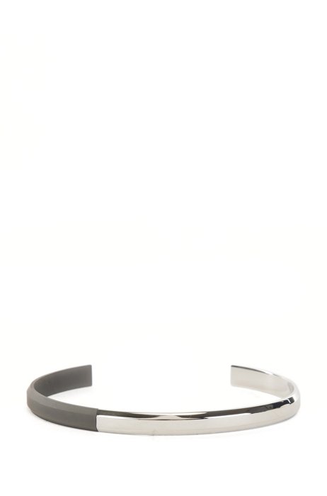 Metal logo cuff in matte and polished finishes, Silver