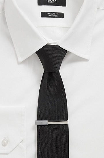 BOSS 博斯抛光黄铜和哑光铝材徽标图案领带夹,  040_Silver