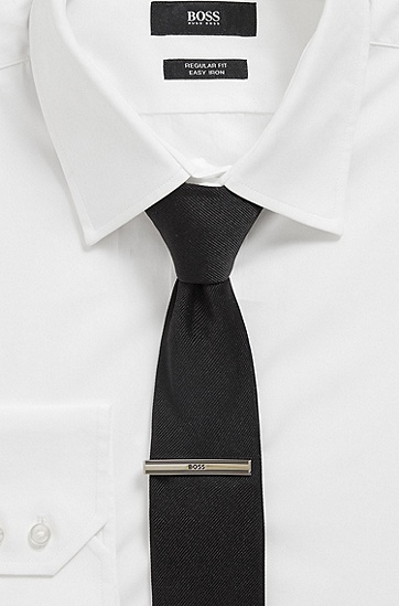 黑色珐琅条纹和刻印徽标装饰领带夹,  001_Black