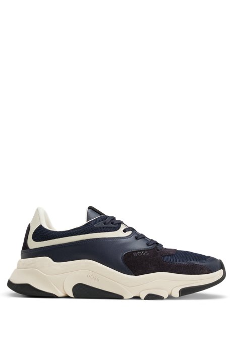Hybrid trainers with leather facings, Dark Blue