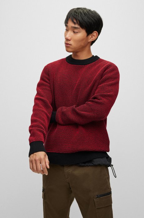 Relaxed-fit organic-cotton sweater with two-tone structure, Red