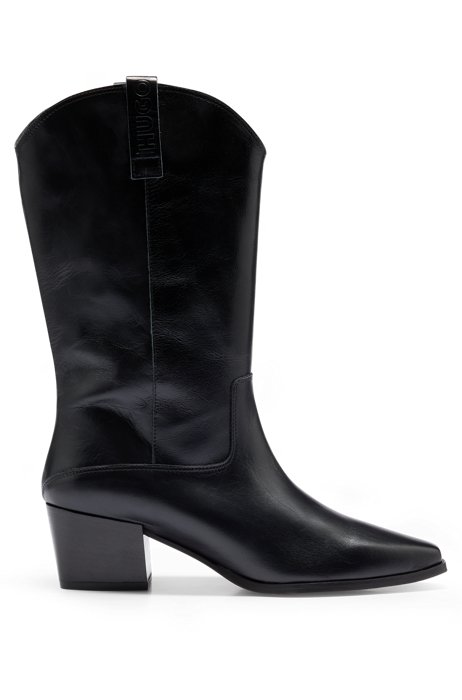 Cowboy-style boots in Italian nappa leather, Black