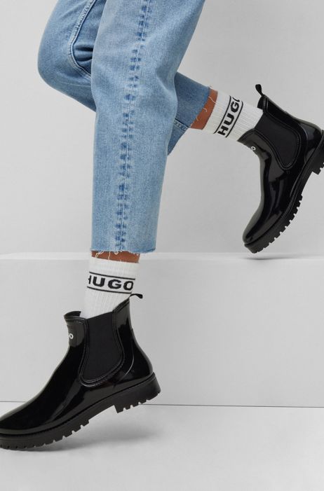 HUGO BOSS Donna Scarpe Stivali Stivali di gomma Stivali da pioggia in PVC lucido con targhetta con logo 
