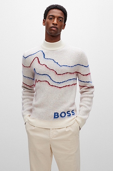 BOSS 博斯系列主题图案常规版型企领毛衣,  131_Open White