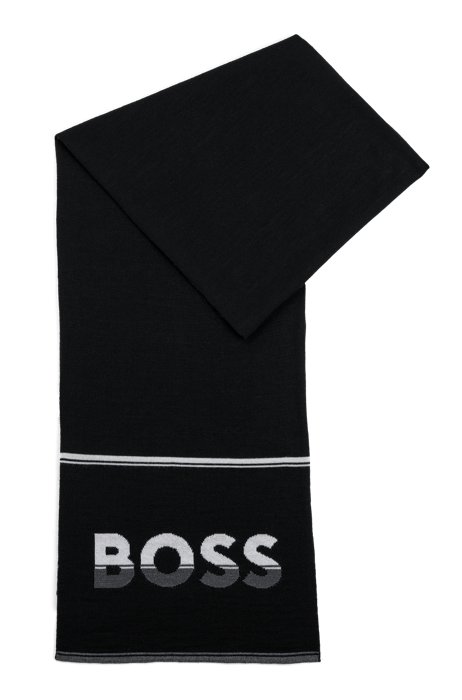 Scarf with logo and stripe in soft yarns, Black