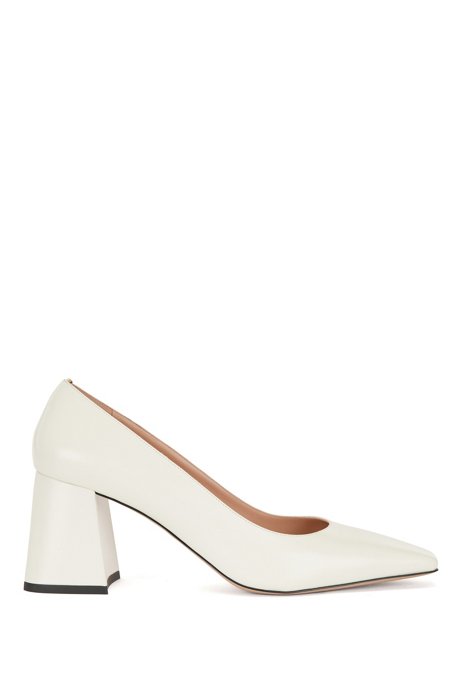 Heeled pumps in Italian nappa leather with squared toe, White