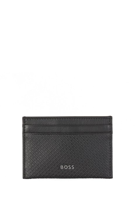 Italian-leather card holder with embossed monograms, Black