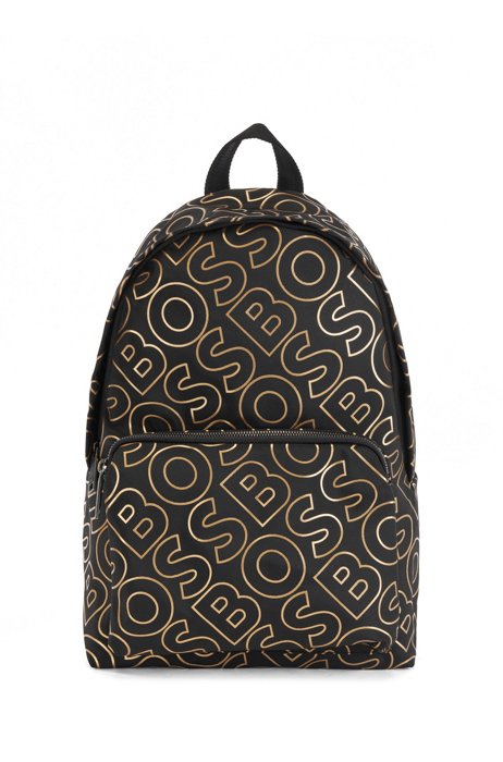 Logo-print backpack in recycled fabric, Black