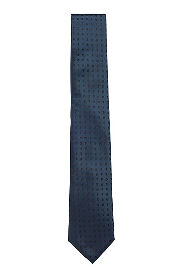 BOSS 博斯防泼水真丝面料徽标图案领带,  404_Dark Blue