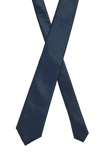 BOSS 博斯防泼水真丝面料徽标图案领带,  404_Dark Blue