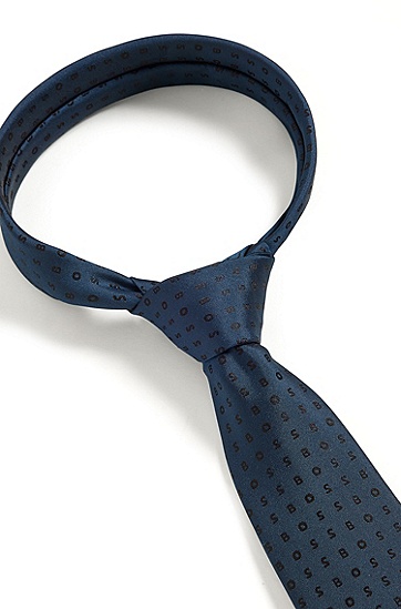 防泼水真丝面料徽标图案领带,  404_Dark Blue
