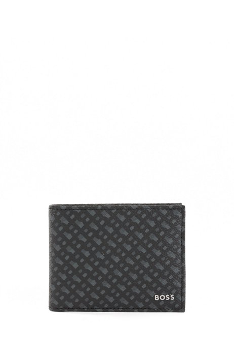Monogram-print wallet in Italian coated fabric, Black