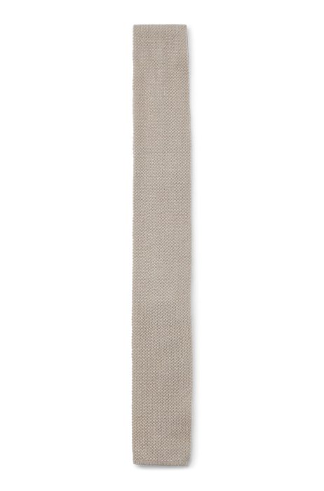 Straight tie in silk with knitted-piqué structure, Light Beige