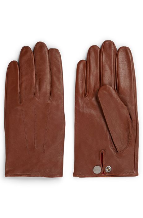 Herren Accessoires Handschuhe HUGO Leder Handschuhe aus Nappaleder mit Logo-Druckknopf in Braun für Herren 