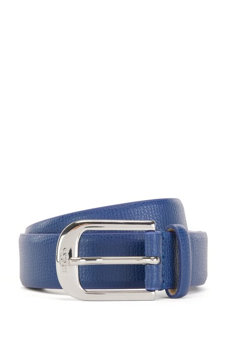 Italian-leather belt with branded buckle, Blue