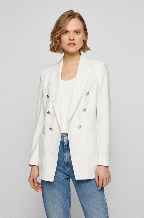 Regular-fit jacket with double-breasted closure, White