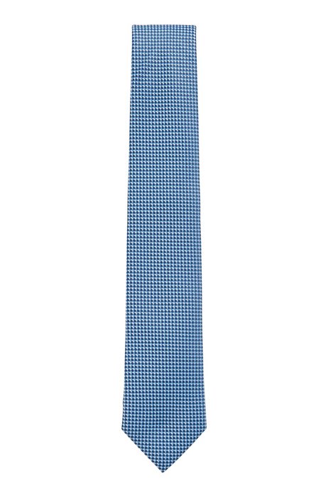 Micro-patterned tie in recycled fabric and silk, Light Blue
