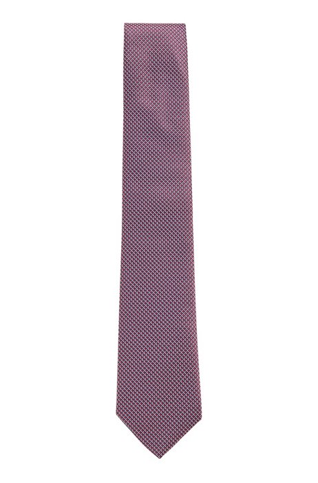 Micro-patterned tie in recycled fabric and silk, Purple