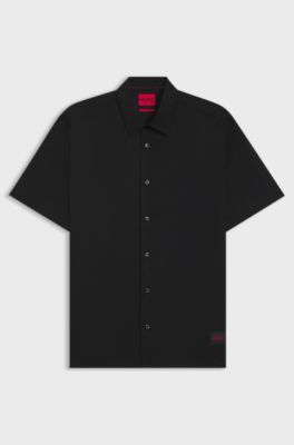 Relaxed-Fit Hemd aus Stretch-Baumwoll-Canvas, Schwarz