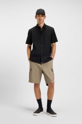 Relaxed-Fit Hemd aus Stretch-Baumwoll-Canvas, Schwarz