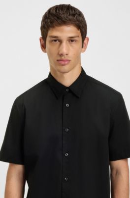 Relaxed-fit shirt in stretch-cotton canvas, Black