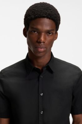 Relaxed-fit shirt in stretch-cotton canvas, Black