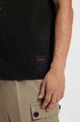リラックスフィットシャツ ストレッチコットン キャンバス, ブラック