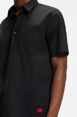 Relaxed-fit shirt in stretch-cotton canvas, Black
