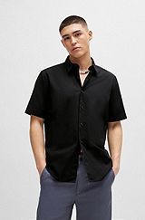 Relaxed-fit shirt in stretch-cotton canvas, Black