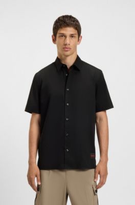 Relaxed-Fit Hemd aus Stretch-Baumwoll-Canvas, Schwarz