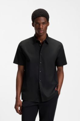 Relaxed-fit shirt in stretch-cotton canvas, Black